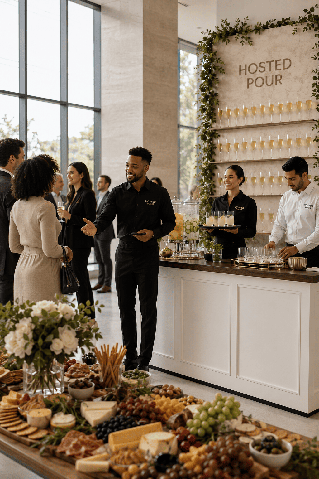 Premium beverage station styling for a Hosted Pour event
